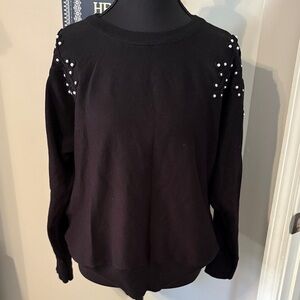 Madison Black Crew Neck Sweater with Pearl Accents